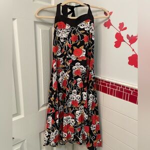 Halloween Costume Dress Retro Whimsygoth Rose Skull Novelty Print Women's L